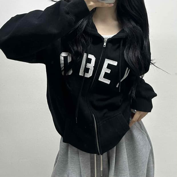 Obey 오베이 아치로고 블랙 스웻 후드집업 희귀져지(M)