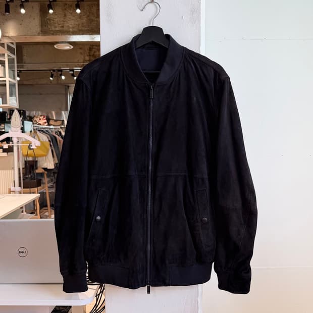 마시모 두띠 블랙 스웨이드 레더 봄버 자켓 