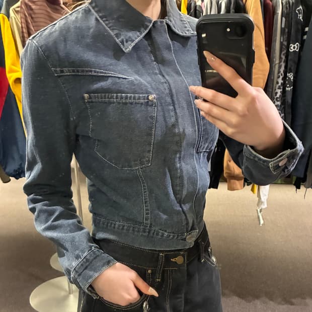 1)Vintage 여성 흑청 데님 집업 자켓