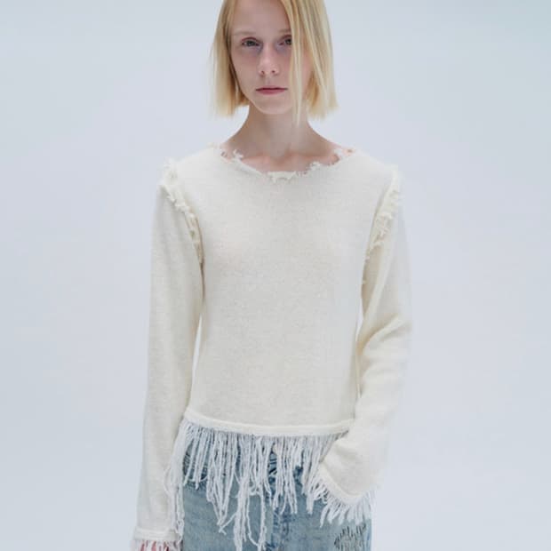 다이애그널 FRINGE DAMAGE KNIT (ivory)