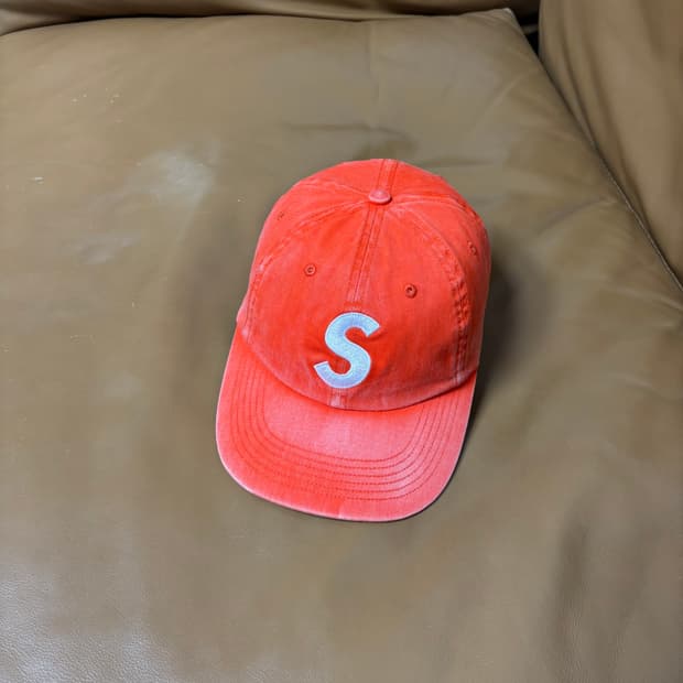 슈프림 S로고 6패널 볼캡 모자 피그먼트 워시드 오렌지