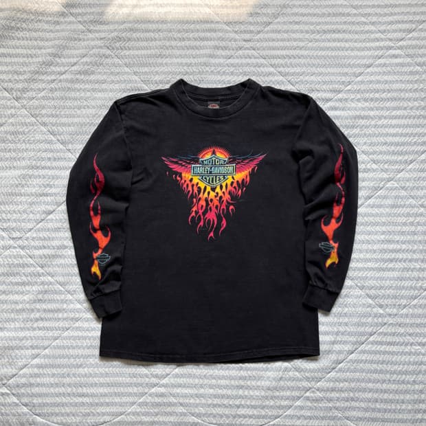 90s 빈티지 할리데이비슨 플레임 롱슬리브 티셔츠