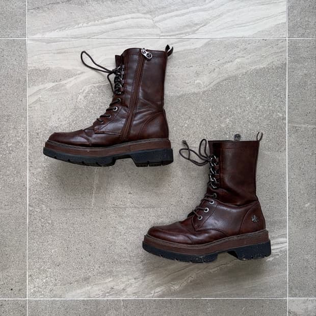 Marco Tozzi brown chain laceup boots