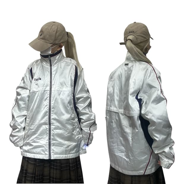 아식스 일본판 화이트 오버핏 바람막이 올드스쿨 트랙 자켓 L