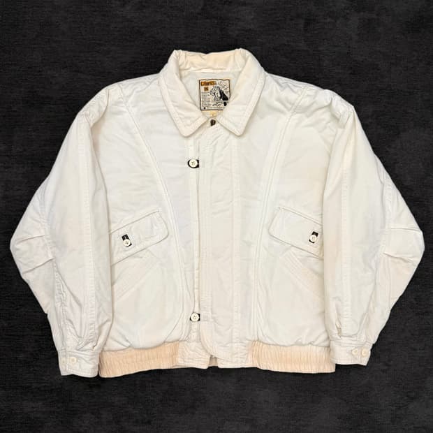 빈티지 아이보리 코튼 봄버 자켓