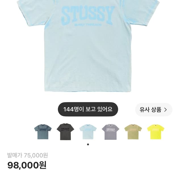 스투시 벌리 스톤 워시드 티 스카이 블루