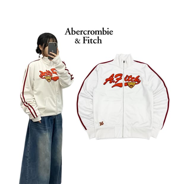 아베크롬비 Y2K 아치로고 트랙탑 져지 화이트