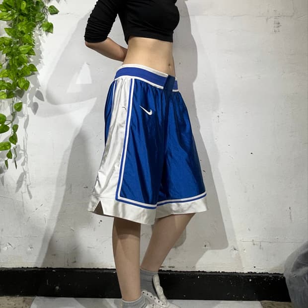 나이키 블루 화이트 라인 농구 바지 반바지 추리닝 바지 XL