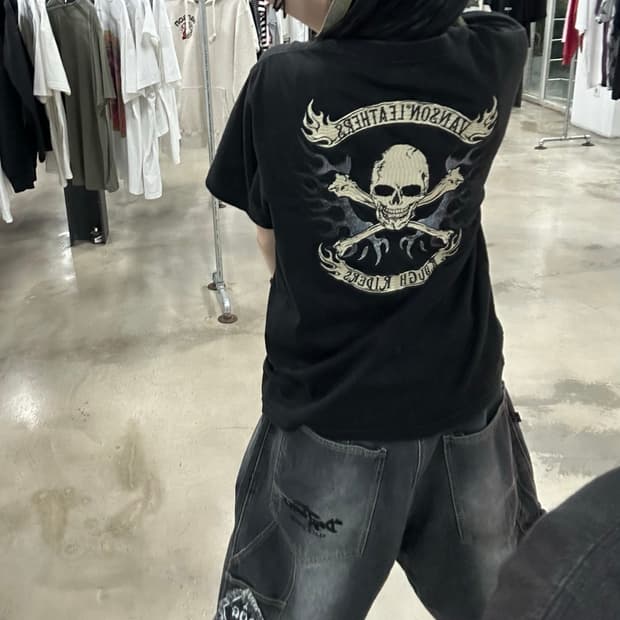 Vanson Leathers 패치 검정 반팔 티셔츠