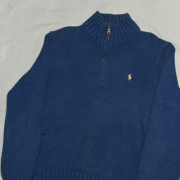 M 폴로랄프로렌 옐로우 포니 코튼 반집업 니트