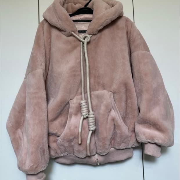 핑크 퍼 후드 집업