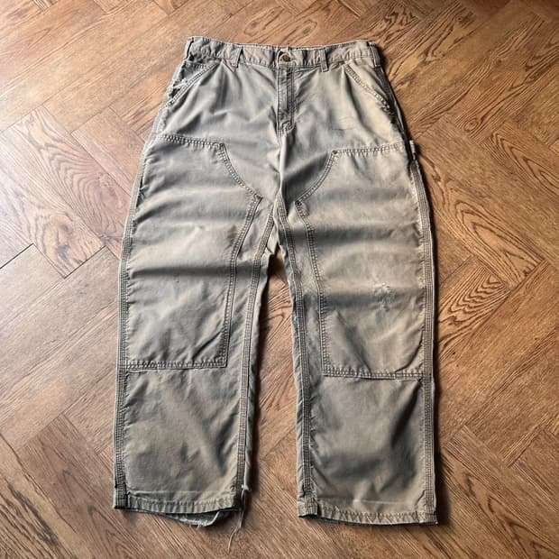 [34]칼하트 USA 빈티지 데미지 라이트브라운 코튼 더블니 워크 팬츠