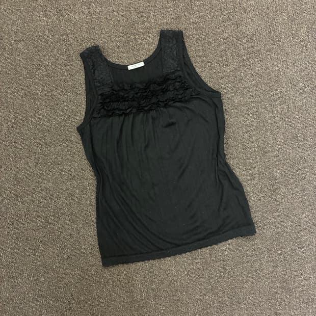 M)Japanese vintage 여성 레이스 디테일 블랙 나시