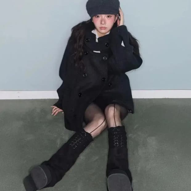 미레코 코트 HOODED DOUBLE HALF COAT CHARCOAL