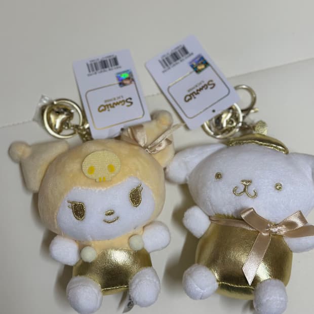 산리오 정품/마이멜로디/폼폼푸린 하트골드 인형 키링
