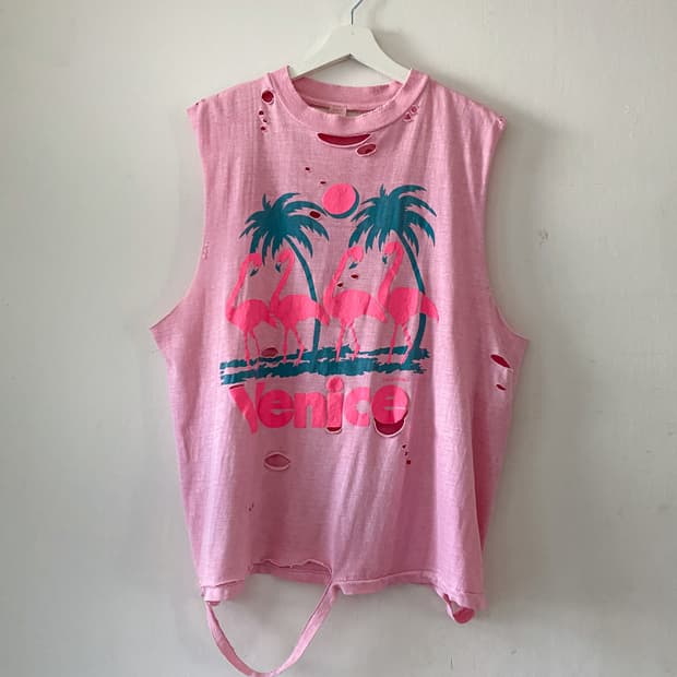 80-90s 빈티지 Venice 디스트로이드 컷오프 슬리브리스 나시티