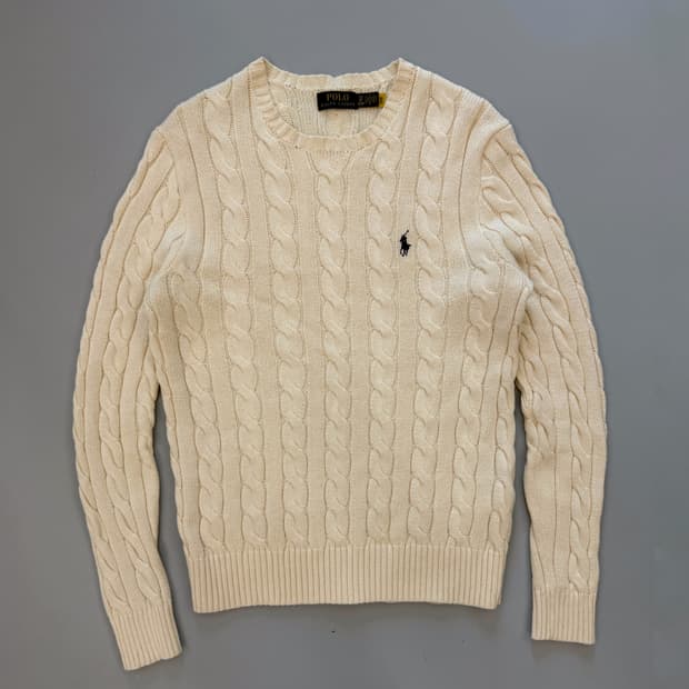 폴로 랄프로렌 신형 QR라벨 아이보리 코튼 꽈배기 니트