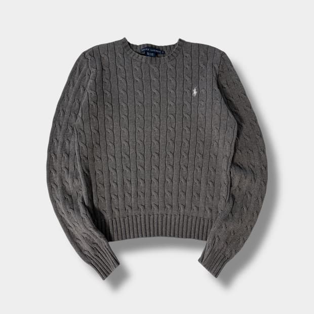 폴로 랄프로렌 딥그레이 코튼 꽈배기 니트