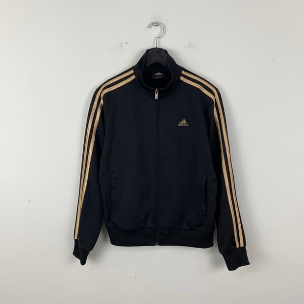 아디다스 검정골드 검골 백로고 트랙탑 져지 S