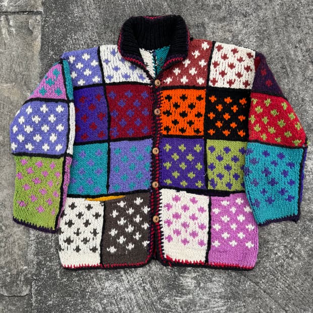 [L~XL] 빈티지 핸드메이드 헤비울 니트 자켓