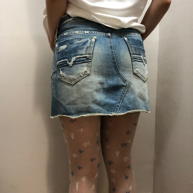 빈티지 데님 로우라이즈 미니 스커트