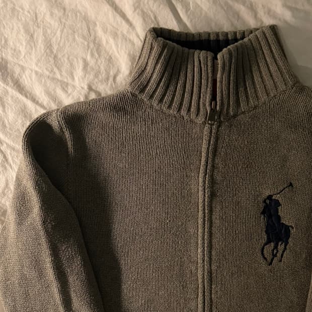 폴로 빅포니 니트집업 그레이