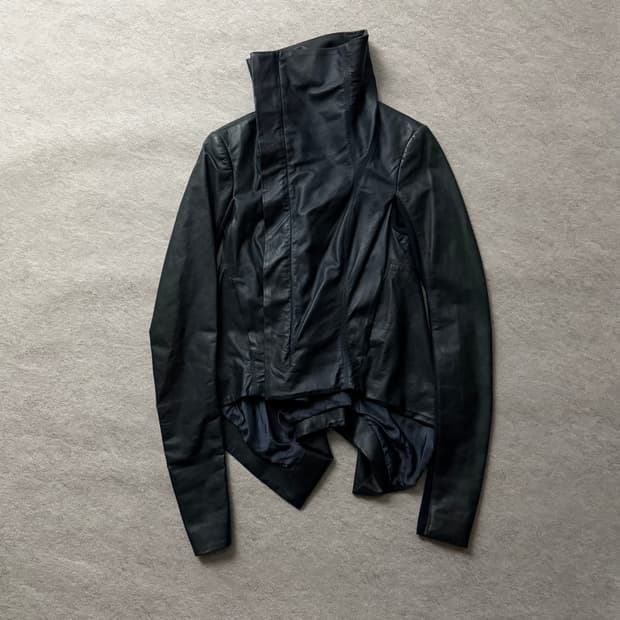 릭오웬스 하이넥 램스킨 레더자켓