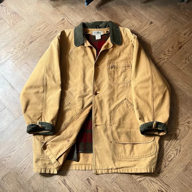 [2XL]90's 엘엘빈 USA Made 울 체크 라이닝 브라운 헌팅자켓