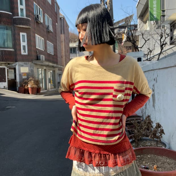 모리걸 도트 레이스 탑 니트 세트