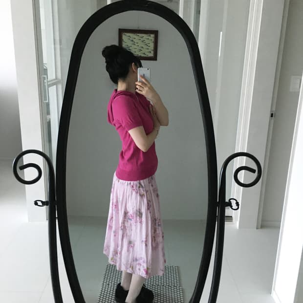 pink floral skirt