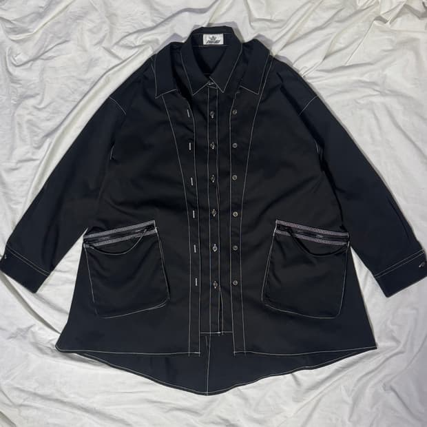 Kyoko huga 이중 버튼 셔츠형 롱 자켓 아방가르드