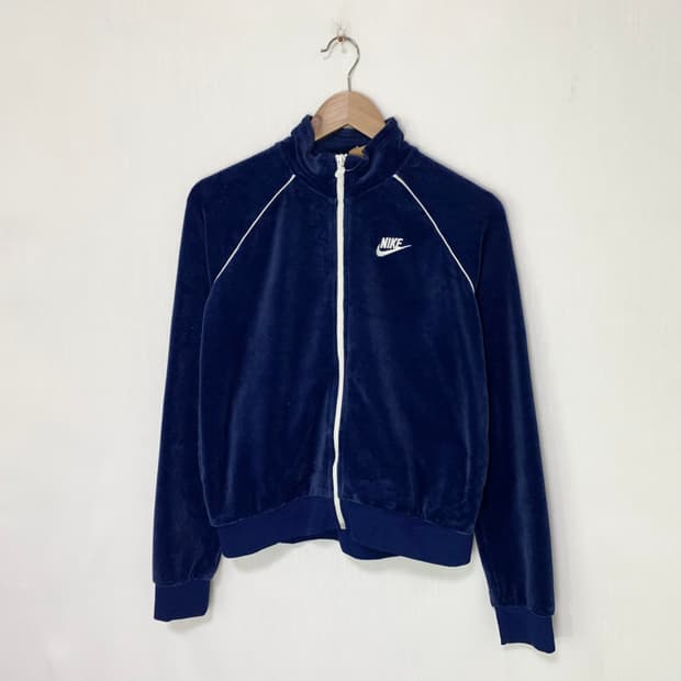 나이키 벨벳 트랙탑 져지 세미 크롭기장 네이비 여성 M