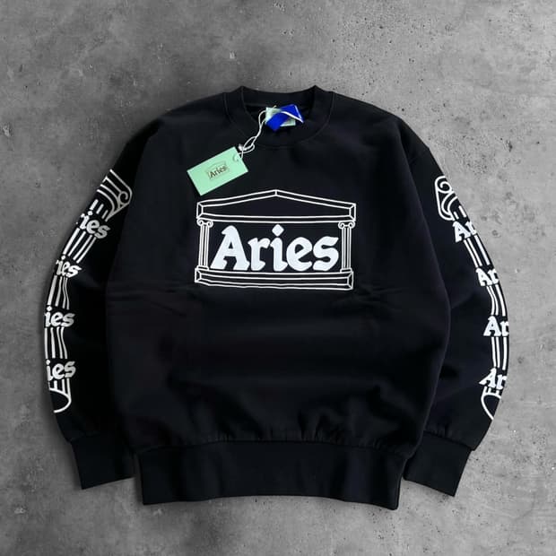 Aries 에리즈 로고 템플 프린팅 크롭 스웻셔츠 코튼 맨투맨 블랙 기모