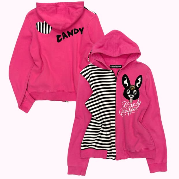 kitsch pink rabbit hood zip-up