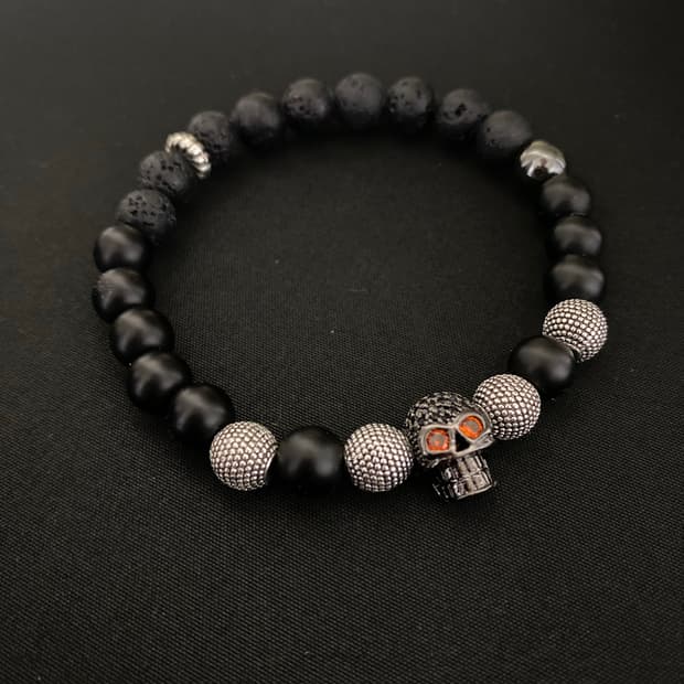 블랙 원석 믹스 스컬 팔찌
