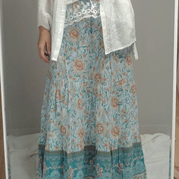 소프트 민트 플라워 스커트