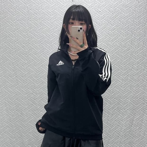 아디다스 올드스쿨 빈티지 Y2K 검흰 져지 집업 M C11740
