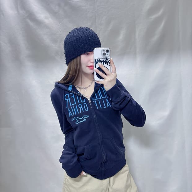 홀리스터 네이비 딱붙핏 후드집업 