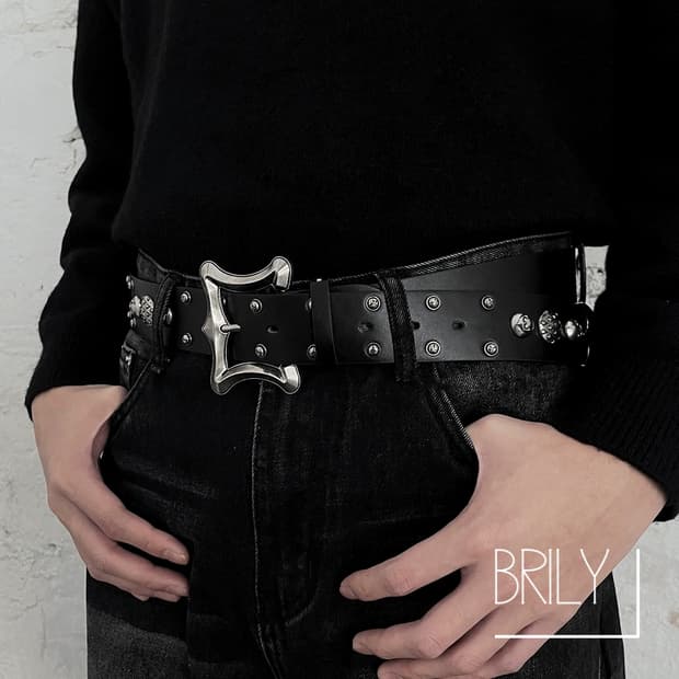 [Unisex] EMMA 크롬 버클 y2k 스터드 가죽 벨트