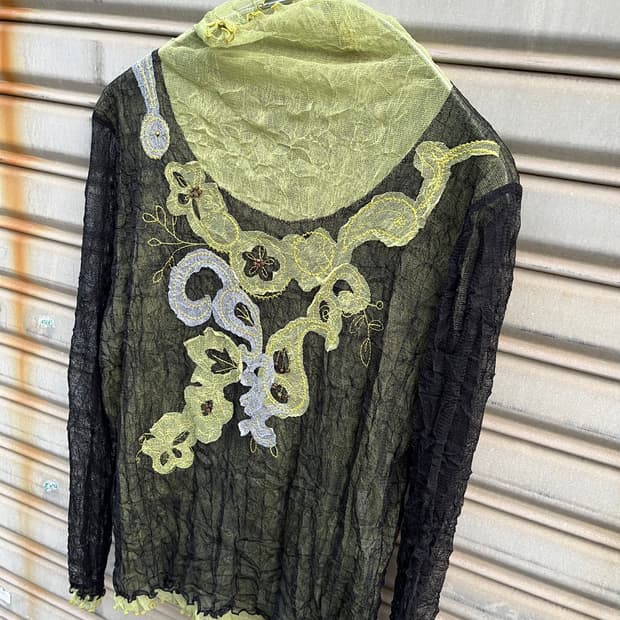 Vintage (Japan made) 애스닉 패턴 시스루