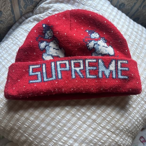 13FW 슈프림 스노우맨 니트 비니 레드
