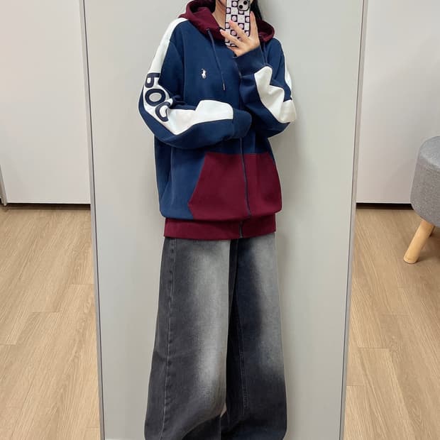 폴로 랄프로렌 화이트 포니 버건디 네이비 후드집업