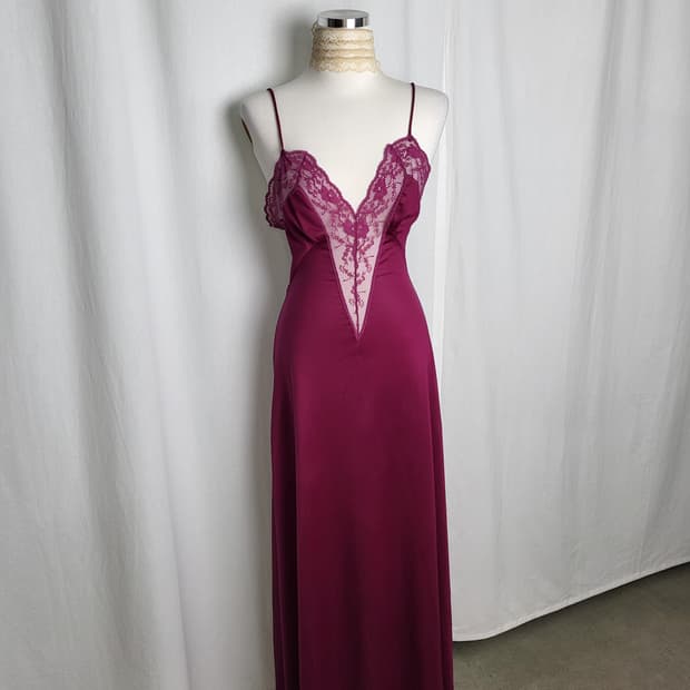 빈티지 버건디 퍼플 맥시 슬립 드레스