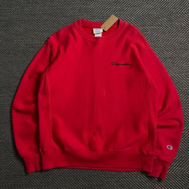챔피온 리버스위브 미니멀 레드 스웻 셔츠o 4732