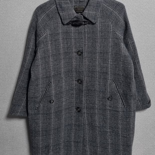 오버핏 S ) 써스데이아일랜드 그레이 체크 울혼방 코트