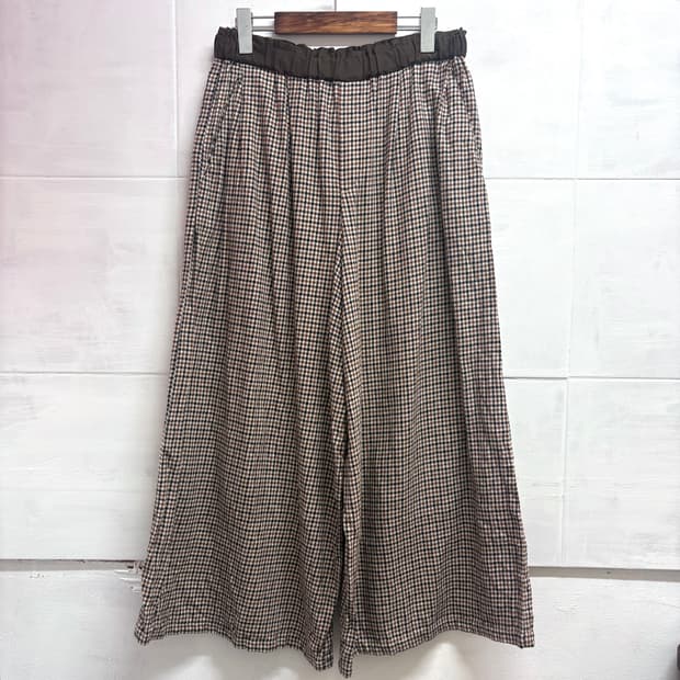 브라운 밴딩 체크 와이드 팬츠 