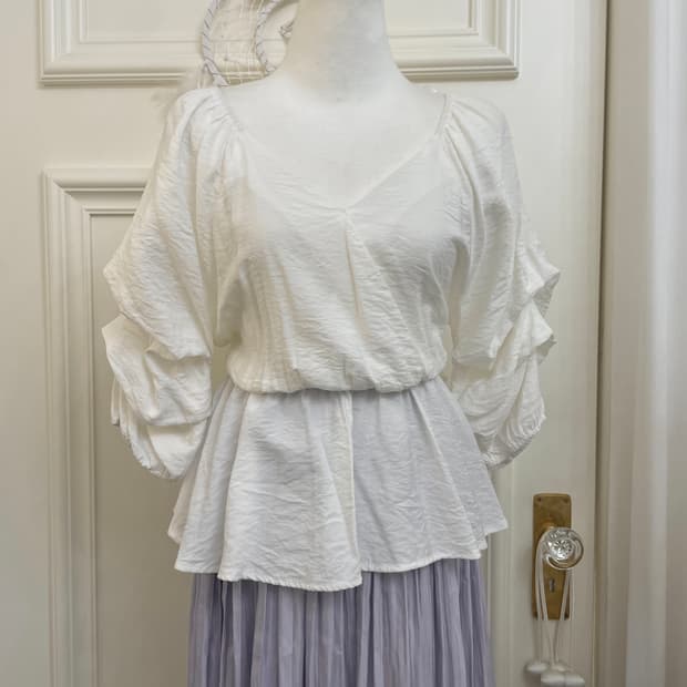 ivory pleats shirring waist banding blou
