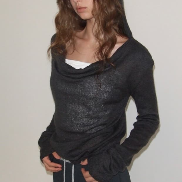 블랙업 모햄 모헤어 후드 니트 블랙