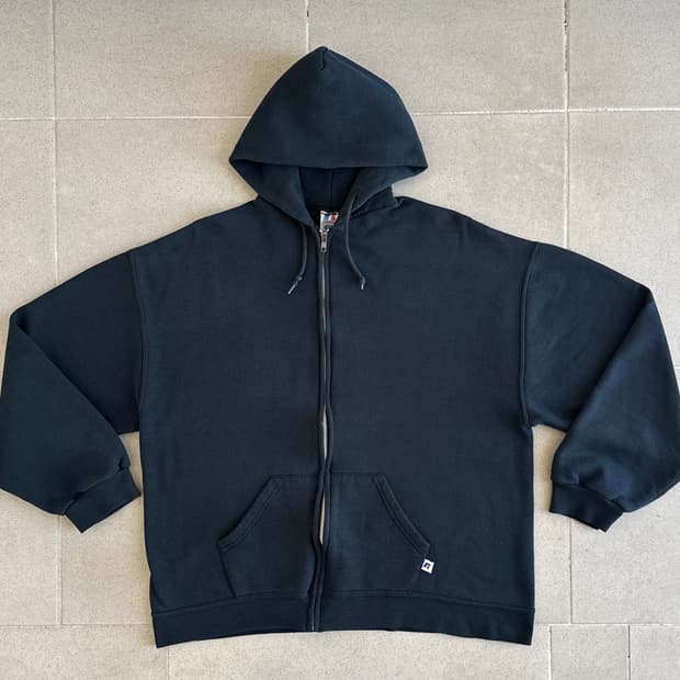 빈티지 러셀 후드집업 블랙 XL