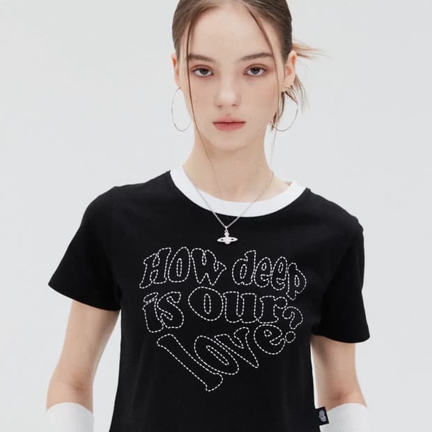 (새) [러브이즈트루] SU STITCH LOVE CROP TEE